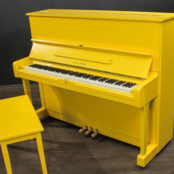 Vibrant Yellow Yamaha U1 Upright Piano With Matching Bench
