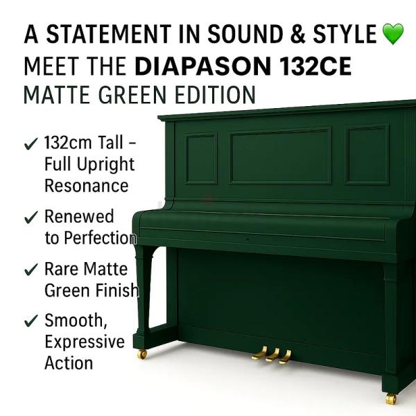 Elegant Upright Piano in Classic Matte Green - Diapason Royal